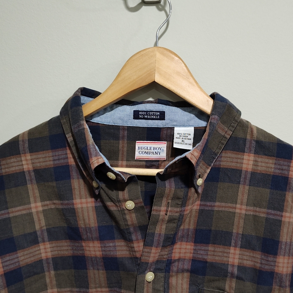Vintage Bugle Boy Men’s Blue Green Red Plaid Shirt Button Up Long Sleeve, XL - Picture 4 of 8